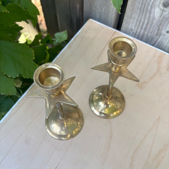 Vintage Brass Star Candlestick Holders Made In India - Picture 5 of 9
